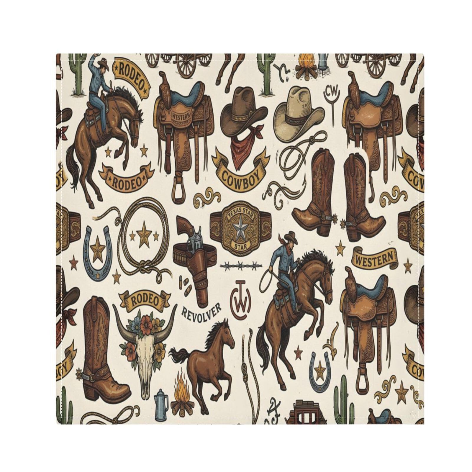 Ttgoth Cowboy Western Cloth Napkin Set of 6 Washable & Reusable Dinner Napkins for Dining Table, Banquets, Wedding, Party, 50x50 cm