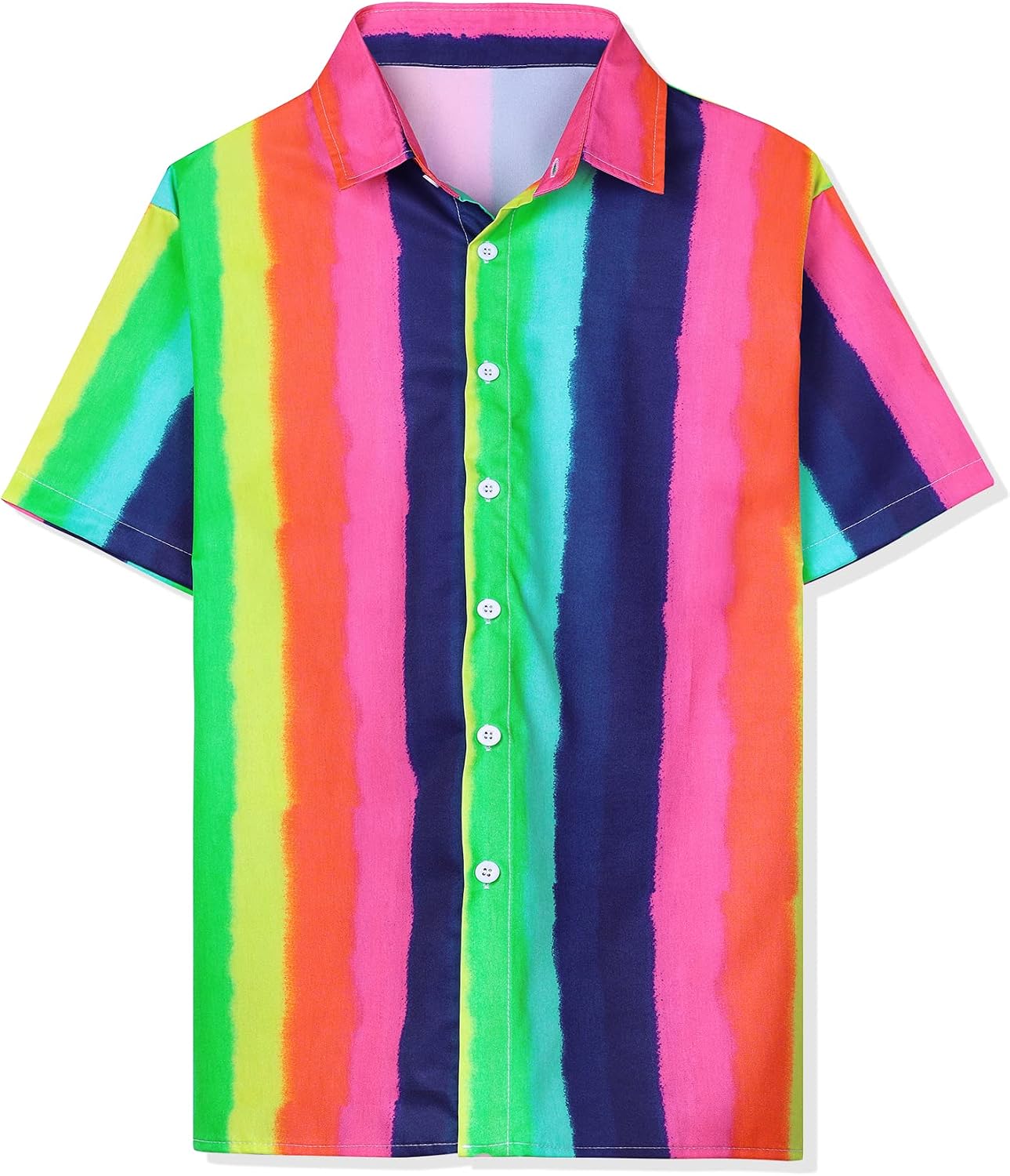 Lars Amadeus Men's Vertical Striped Shirt Short Sleeve Button Down Summer Color Block Hawaiian Beach Striped Shirts