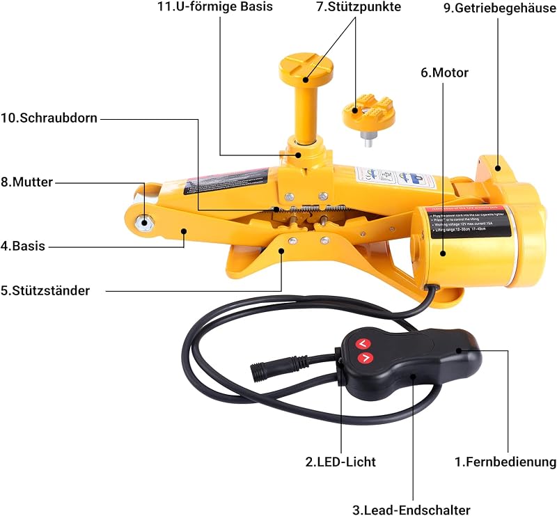 CarBole 3T Elektromos Ollós Emelő - 12V Távirányítós Autóemelő SUV, MPV Járművekhez, 12-45 cm Emelési Magasság, Sárga
AI: CarBole 3T Elektr