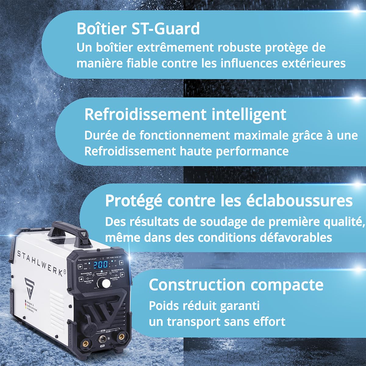 STAHLWERK Poste à souder 2-en-1 combiné DC TIG 200 ST – TIG & MMA (électrode enrobée/ARC) jusqu’à 200 A, amorçage HF, Hot Start, Anti-Stick, adapté à l’acier, inox, cuivre et laiton, pas d’aluminium