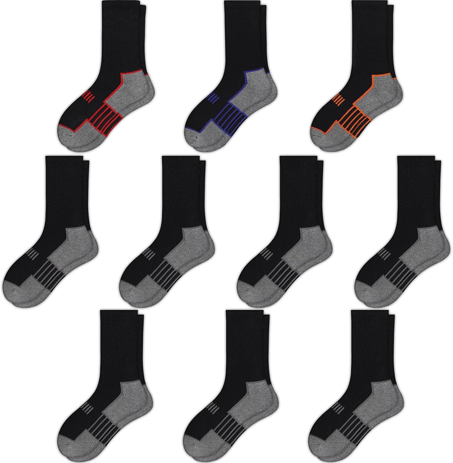 Comfoex 10 Pairs Boys Socks Crew Athletic Calf Long Socks Half Cushioned Socks For Kids 4-6 6-8 8-10 Years Old - Image 7