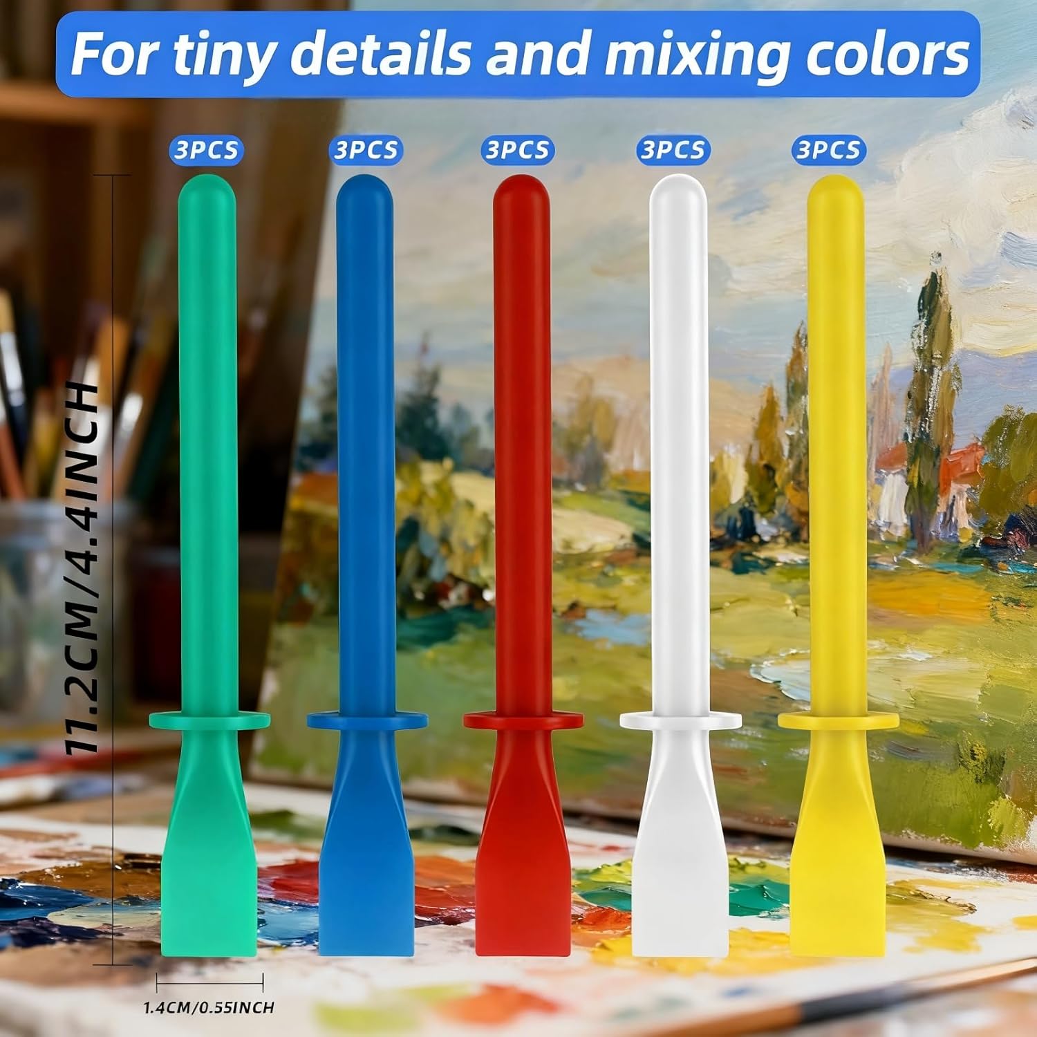 Glue Spreader Tool Set 15 Pcs, Plastic Glue Applicator Sticks for Woodworking, DIY Crafts, Epoxy Resin – Flatback Adhesive Spreaders, Durable & Easy-Clean, 5 Colors