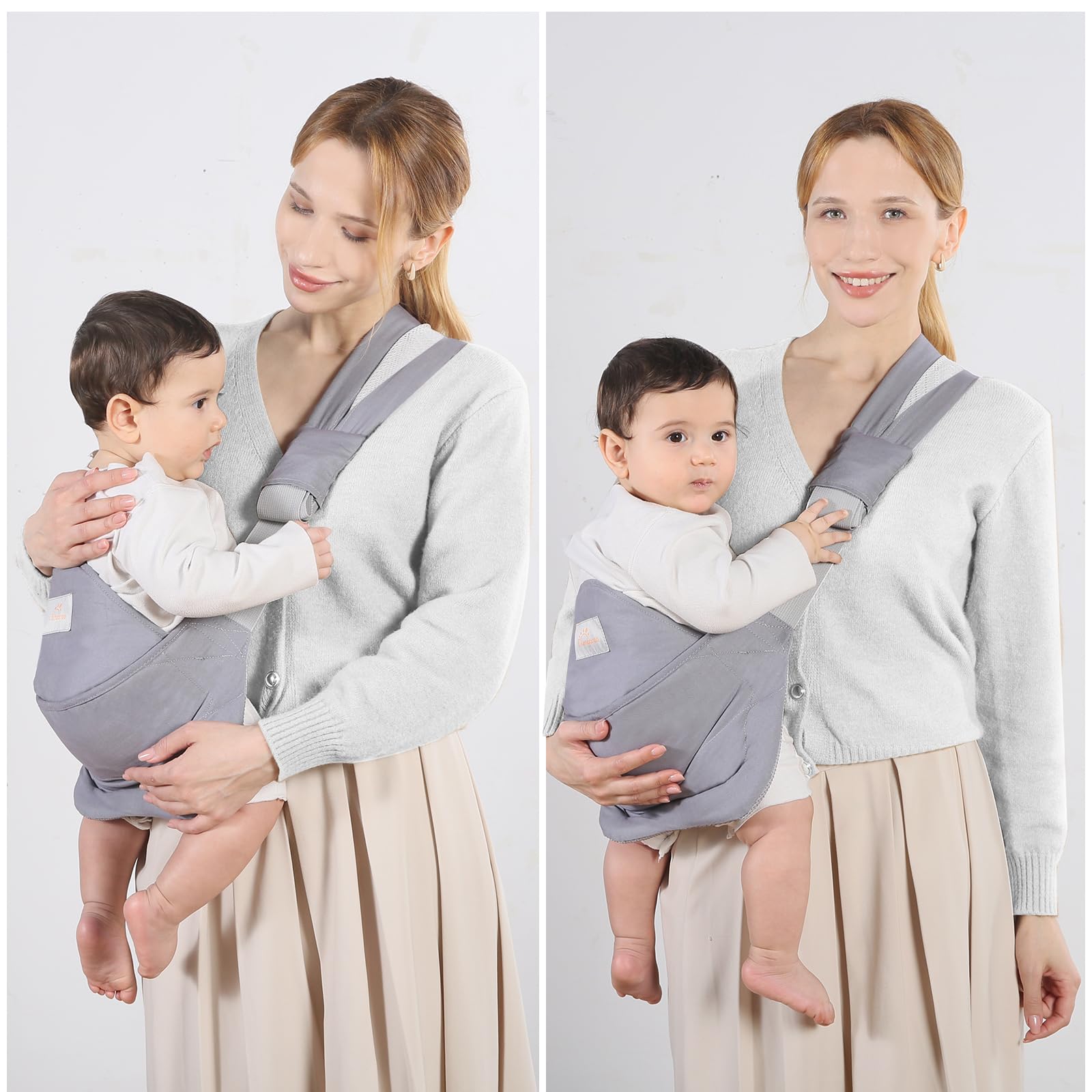 Fascia Neonato, Marsupio Neonato Cotone con Seduta Antiscivolo, Fascia Porta Bebe Ergonomico, Tutte le Stagioni, Fino a 15kg (Grigio Chiaro)