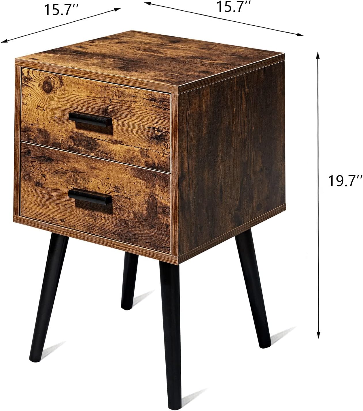 Hoorlang Wooden Night Stand with 2 Drawers Storage Cabinet, Bedside Table for Bedroom Or Mid-Century End Table for Living Room-Rustic Brown HLET03F : Home & Kitchen