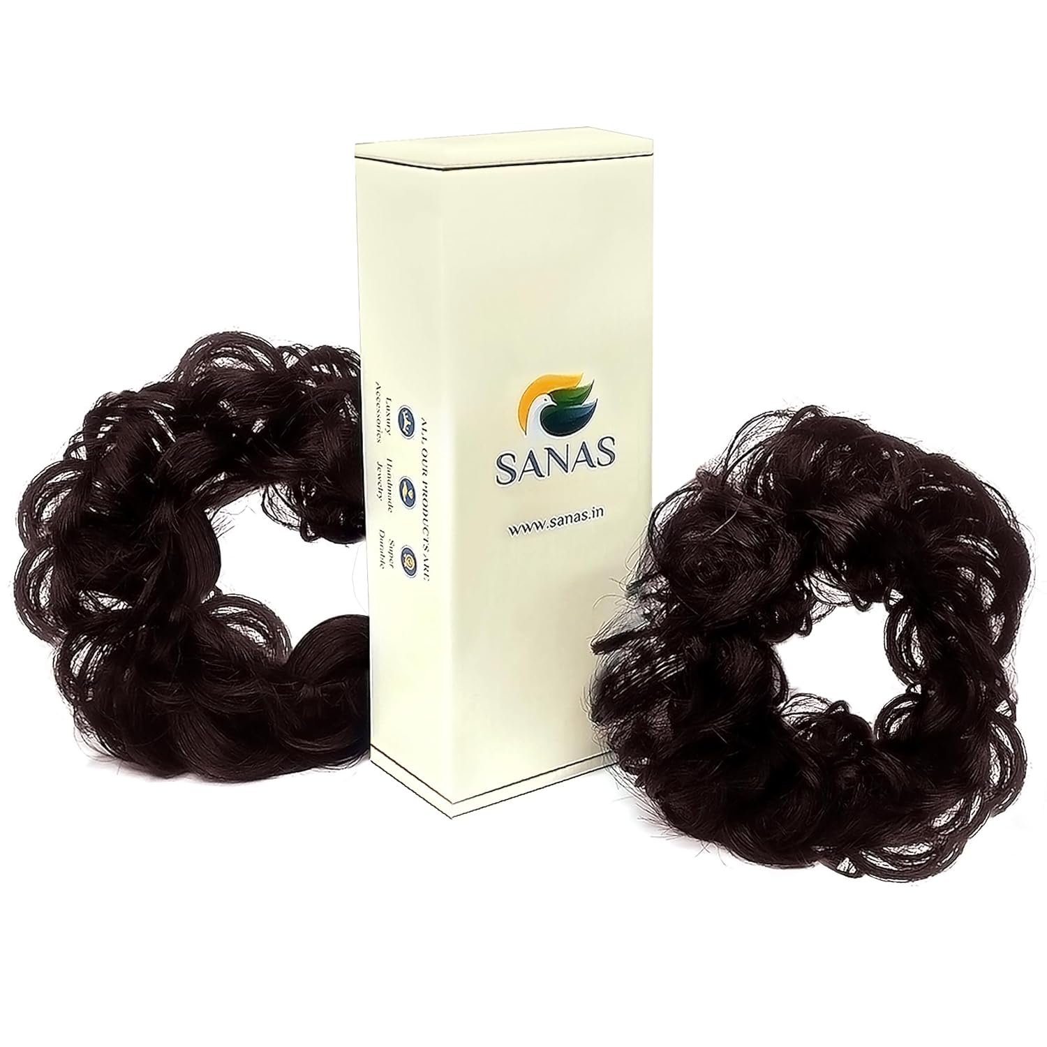 Sanas Bun Rubber Extension And Wigs (2Pcs) Women’s and Girl’s Synthetic Hair Bun Extension Rubber Bands (2Pcs) (Brown)