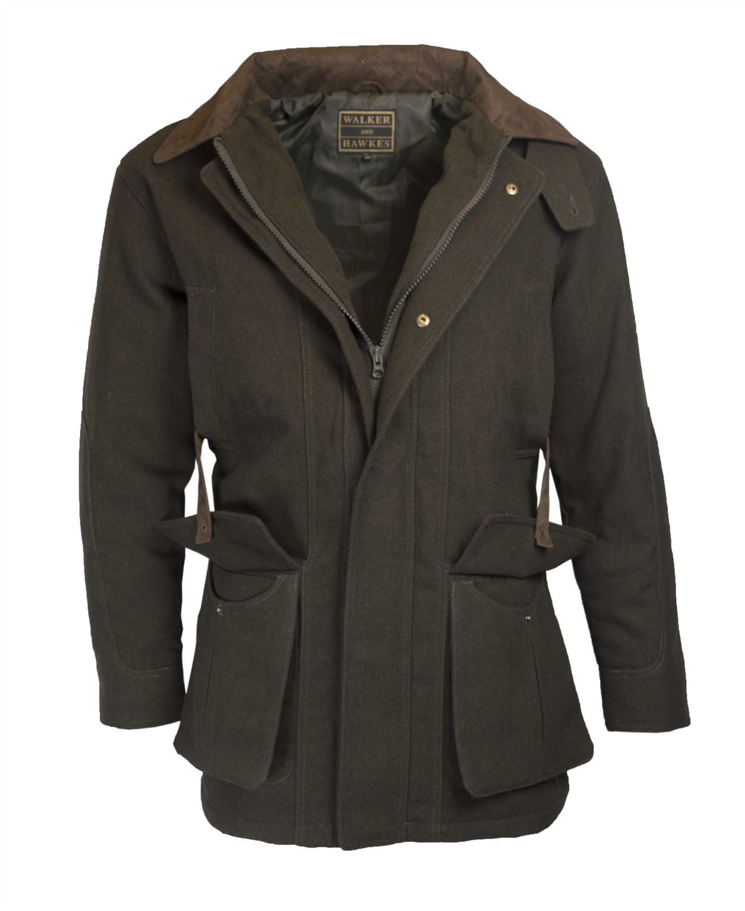 Walker & Hawkes – Giacca di lana da uomo in stile country e Derbystil per la caccia – verde oliva – taglia XS-2XL