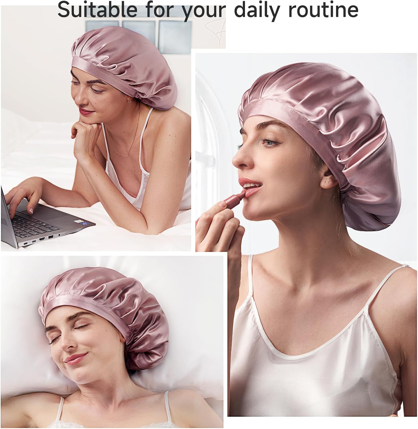 Kaome 100% Mulberry Silk Bonnet for Sleeping Women, 22 Momme Double Layer Silk Hair Wrap, Non-Slip Sleep Cap with Adjustable - Image 7