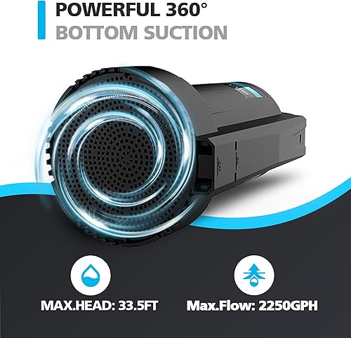 Miniatura 5 de Bomba de agua sumergible automática de 13 HP, bomba de sumidero de 2250 GPH, extracción de bomba eléctrica portátil para drenaje de piscina, sótano,
