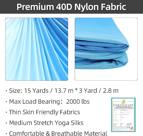 Miniatura 72 de PRIOR FITNESS Kit de seda aérea, colorido juego de hamaca de tela de nailon 40D de 9/15/20 yardas con herramientas y guía para todos los niveles