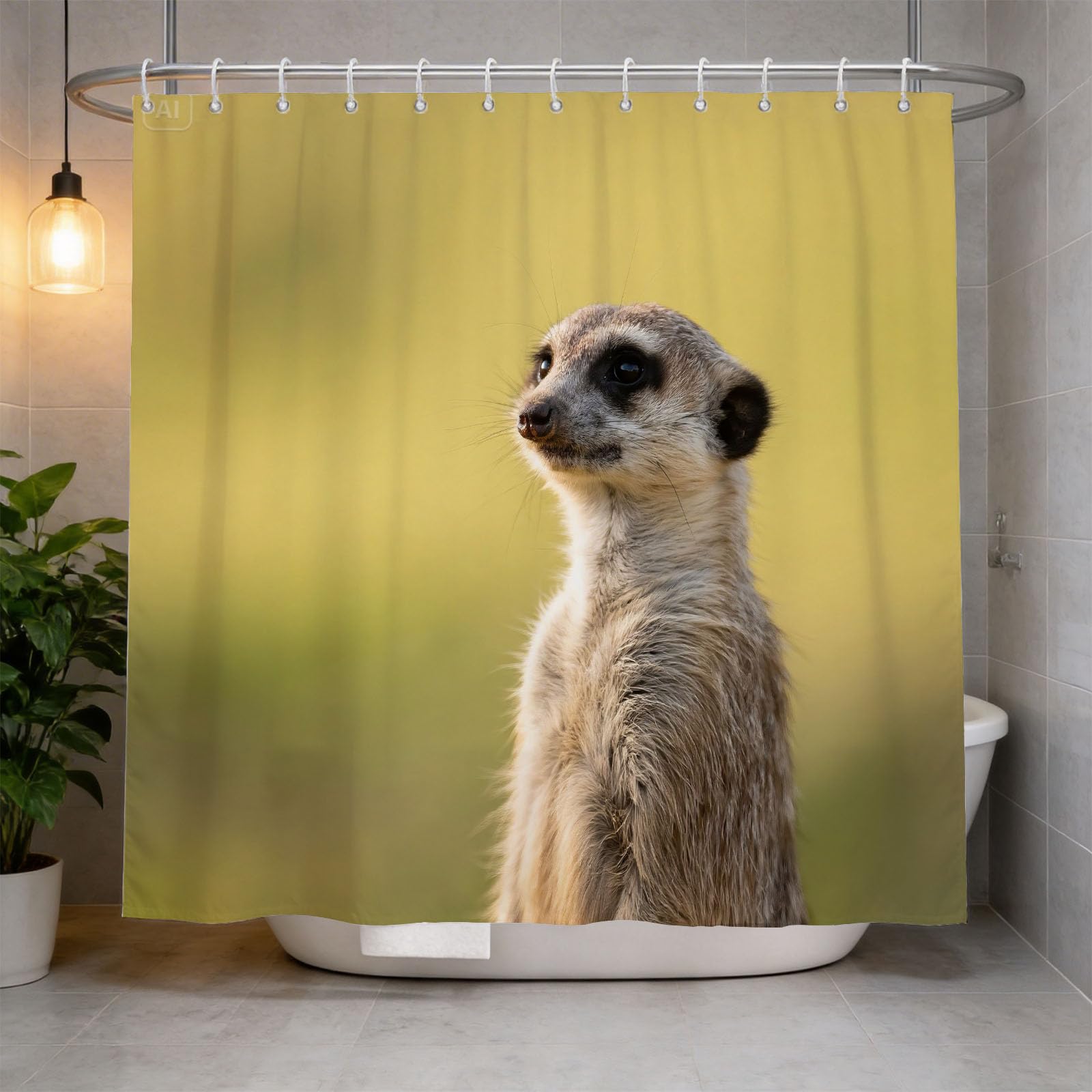 Hongduo 3D Meerkat Shower Curtain for Stalls Bathtubs Cute Bathroom Decor Shower Curtain Set Polyester Fabric Waterproof 180x180cm/71X71 Inch with Hooks