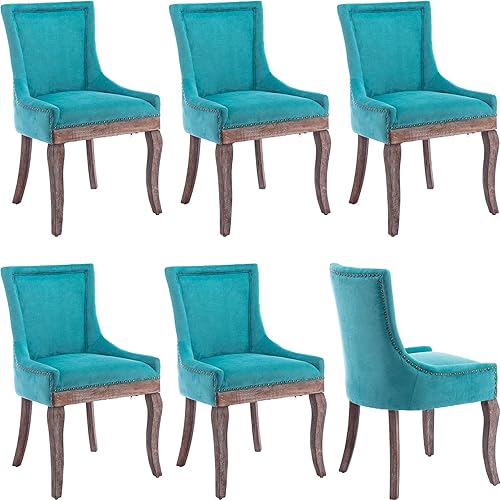 Miniatura 37 de Juego de 4 sillas de comedor tapizadas, sillas de cocina de tela con ribete de cabeza de clavo, sillas de cocina y comedor con respaldo alto, patas