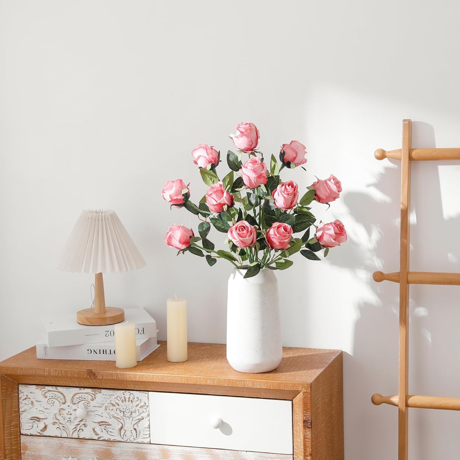 12pcs Deep Pink Roses Artificial Flowers – Realistic Silk Velvet Fake Flowers with Long Stems for Valentines Day Wedding Bouquets Home Decoration Party Centrepieces & DIY Floral Arrangements - Image 7