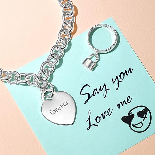 Miniatura 8 de Bling Jewelry Pulsera personalizada de eslabones sólidos en forma de corazón de 7.5 y 8 pulgadas, collar de 16 pulgadas para mujeres y adolescentes,