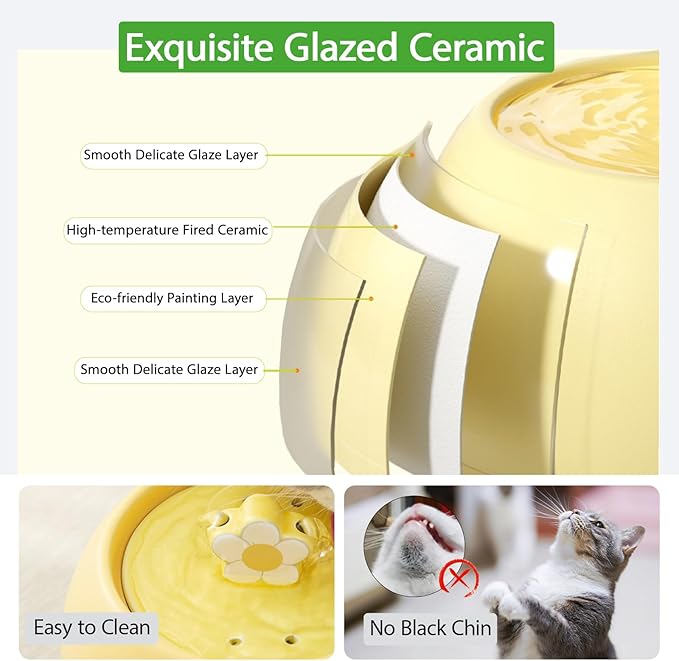 Bebedero Automático para Gatos de Cerámica, 1.5L, Silencioso, Color Amarillo miniatura 3