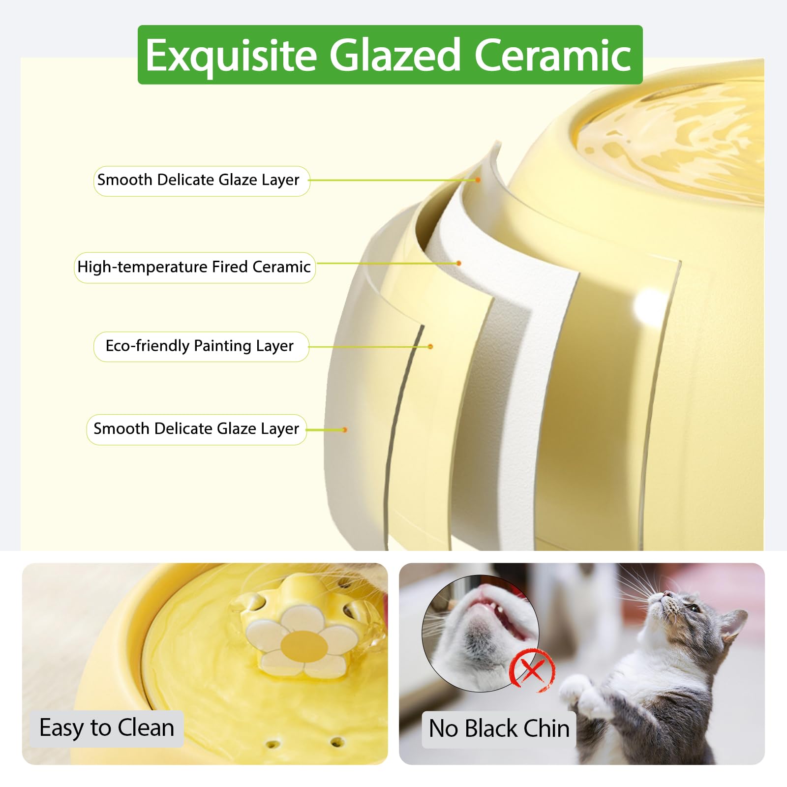 Distributore d'acqua per gatti in ceramica, 1,5 l, ultra silenzioso, automatico, per gatti, animali domestici, fontanella per interni, con filtro a carbone attivo dal design carino, perfetto