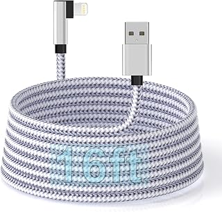 90 Degree Extra Long iPhone Charger Cable 16ft/5M, Apple MFi Certified Right Angle Lightning Cable 16ft, Fast Charging Nylon Braided iPhone Charging Cord for iPhone 13 Pro Max/13/12 Mini/11/X/XS/XR/8