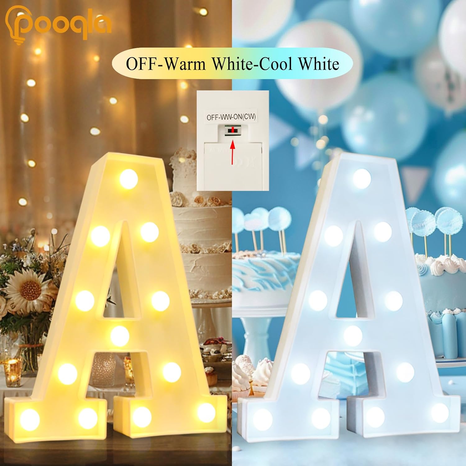Pooqla LED Marquee Letter Lights, Warm White and Cool White Decorative Lighted Letters, Light Up Alphabet Letters for Boys Girls, Party, Wedding, Bar, Night Light, Birthday Decoration, Letter C image 4