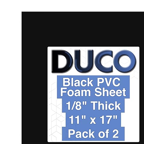 Hoja de PVC expandido Duco, fabricado en EE. UU., de 18" de grosor - Paquete de 2 de 11 x 17" de tablero de espuma de celda cerrada mate negro -