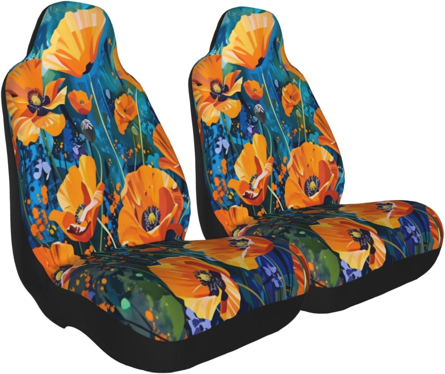 Orange Poppy Flowers Car Seat Covers Universal Auto Seat Cushion Protector Automotive Interior Decoration for Cars SUV Truck Sedan