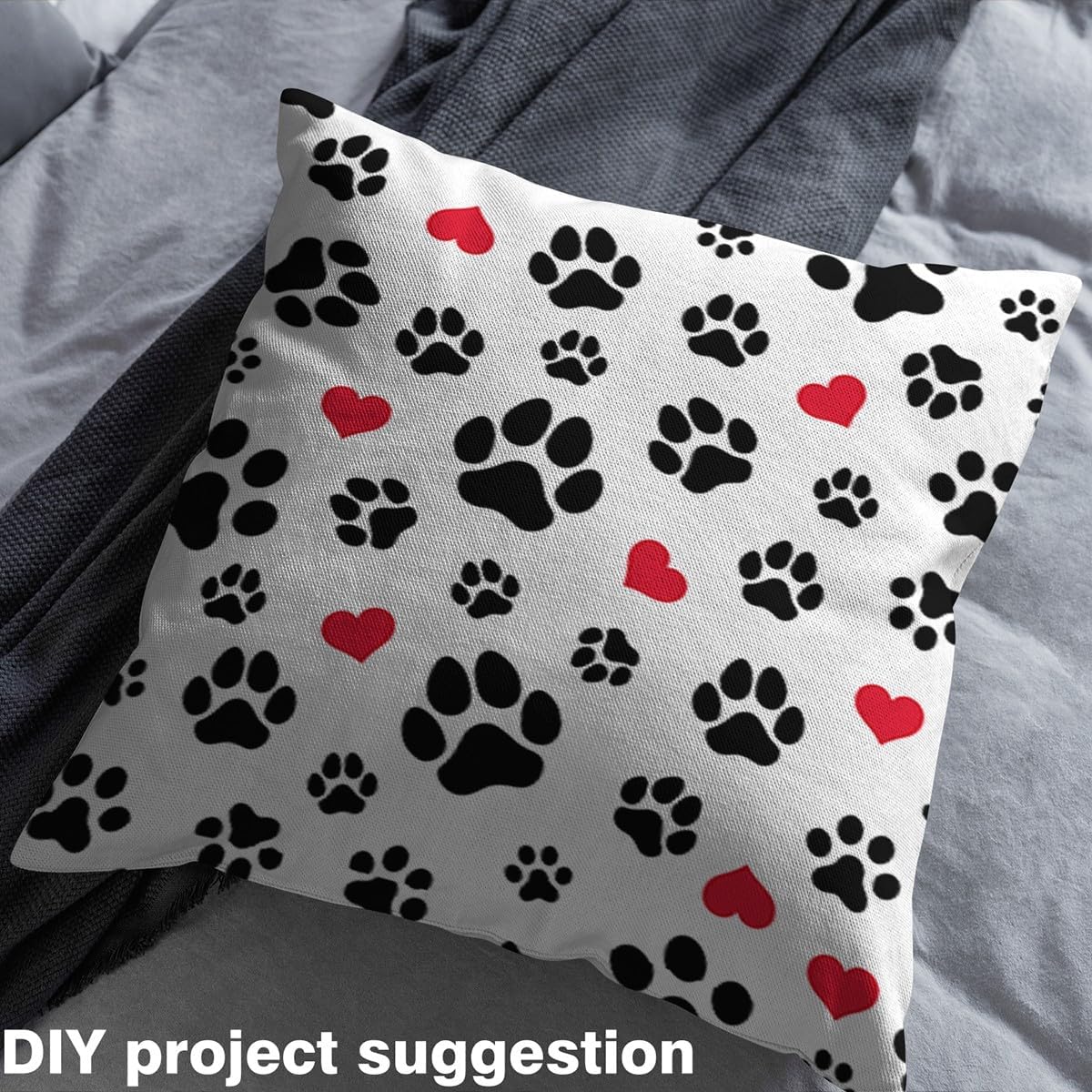 Cute Dog Paw Print Boys Girls DIY Fabric by The Yard for Kids Teens Woman Craft Lovers,Full of Hearts Kawaii Animal Human Friends Theme,Decorative DIY Fabric for Upholstery and Home Accents,5 Yard