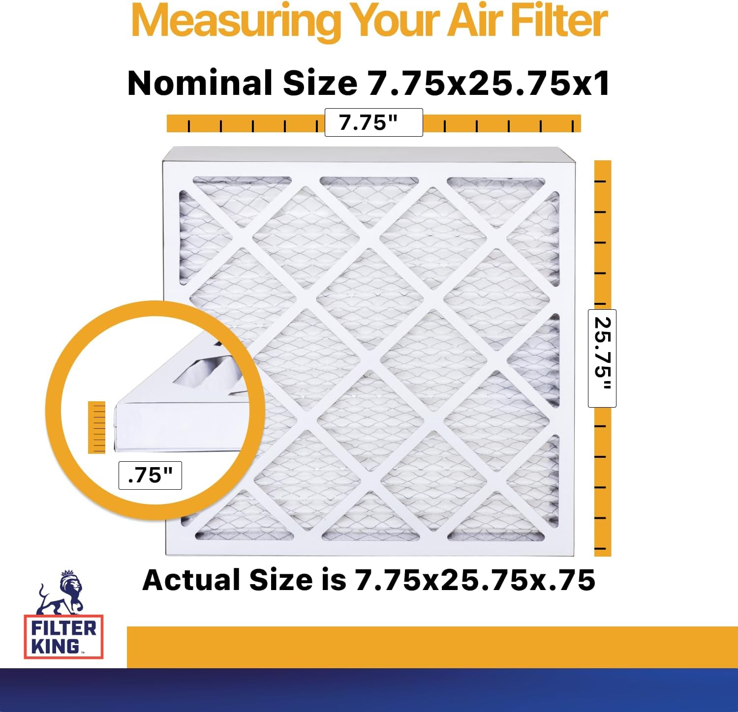 Filter King 7.75x25.75x1 Air Filter (MERV 13) (12-Pack) Dust & Allergy Control AC Furnace Filters, MADE IN USA, HVAC, Pleated, Electrostatic (Actual Size: 7.75 x 25.75 x .75)