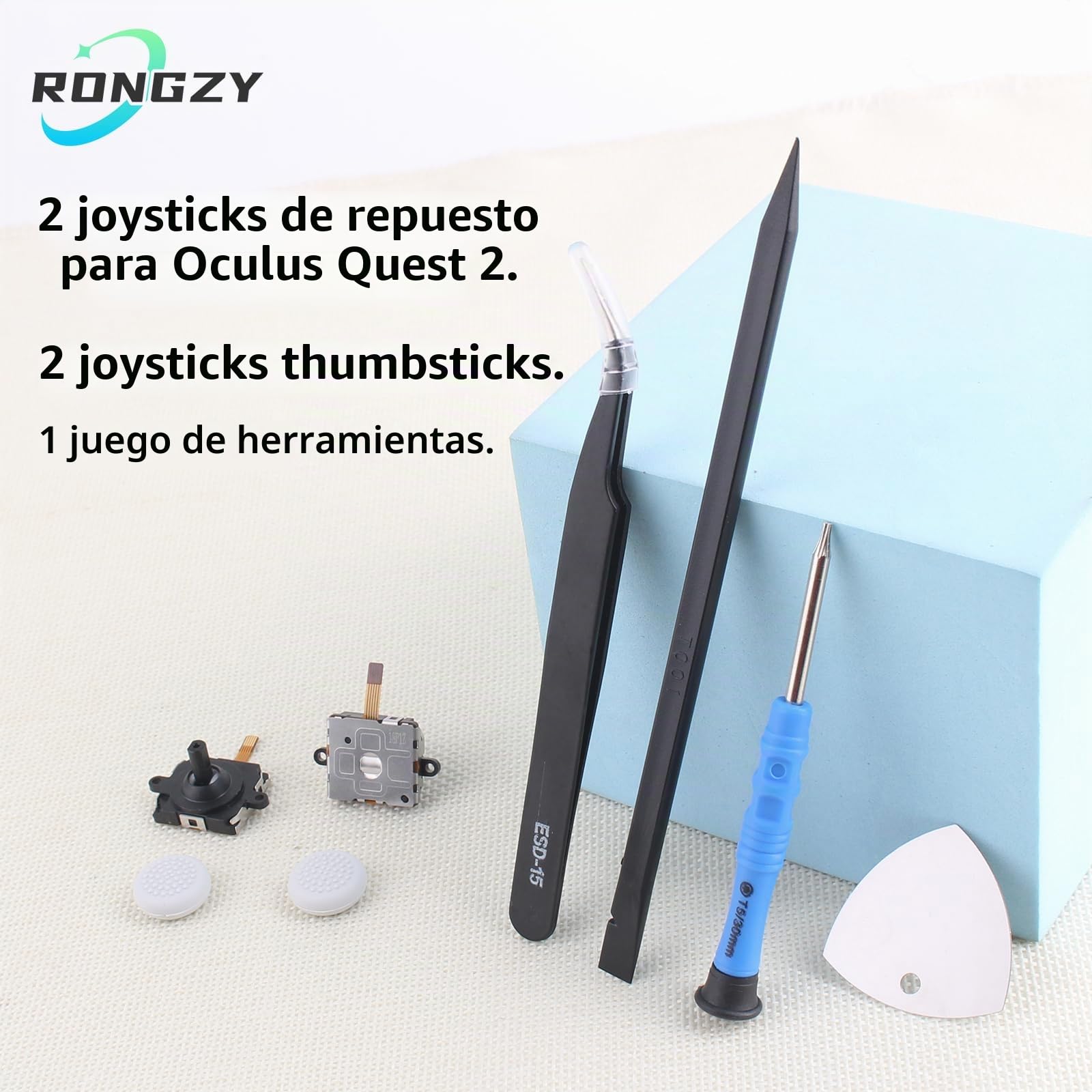 RongZy Joystick Analógico de Repuesto para Oculus Quest 2 Reemplazo de Sensor del Joystick Analógico para Meta Quest 2 Controlador Accesorios de Repuesto de Tapa de Joystick con Herramientas