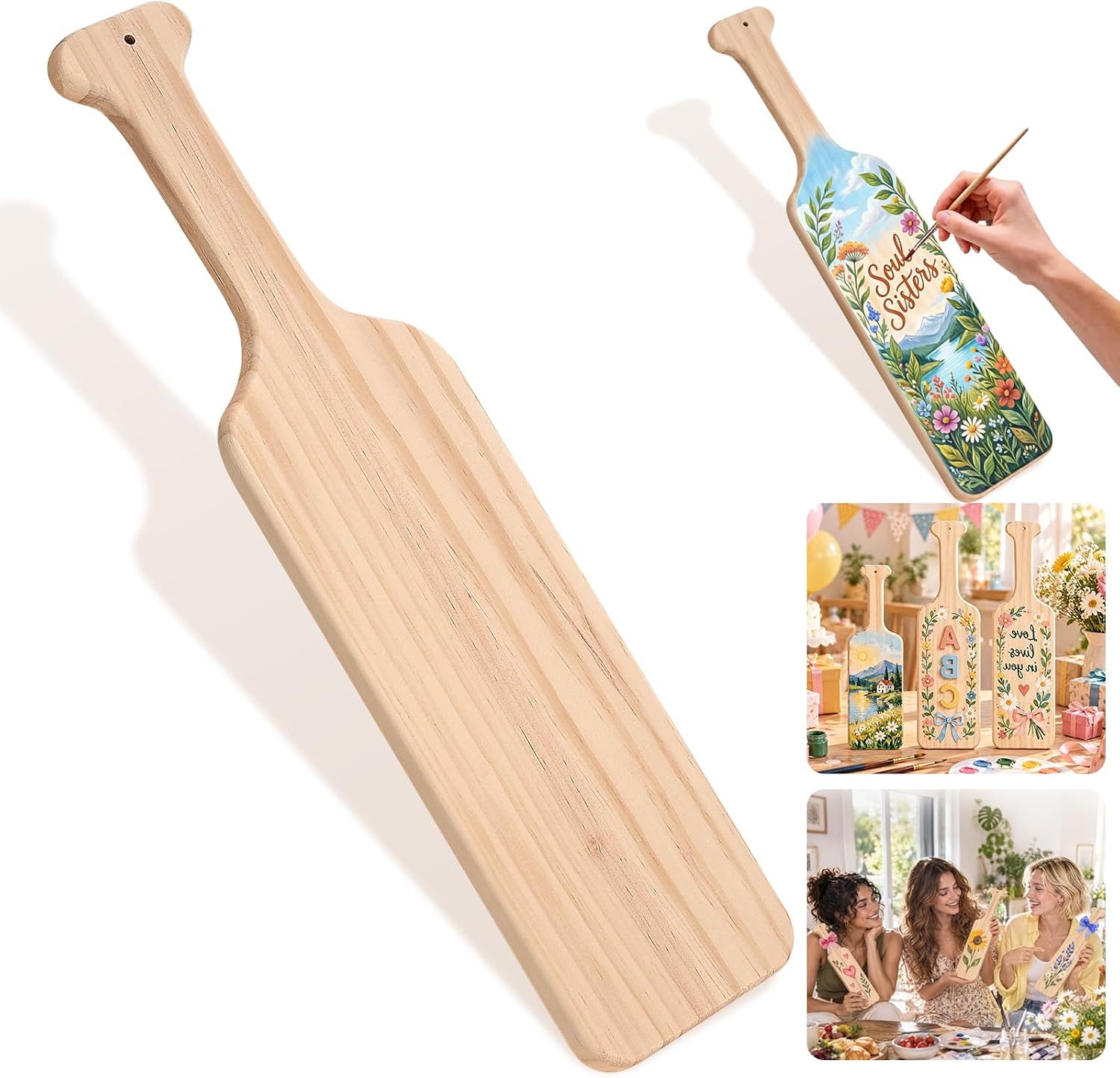 15 Inches Unfinished Wooden Paddle with Smooth Surface, Sorority Paddle Easy to Paint, Greek Paddle with Natural Texture, Fraternity Paddle Premium Solid Pine for Arts and Craft Projects