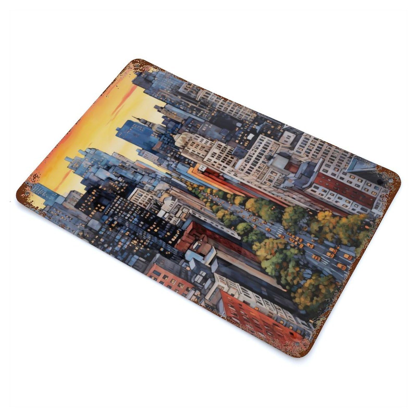 Rust Effect New York Decorative Tin Sign 11.8"x7.9", Rustic Home Decor for Cafe, Home Bar And Lounge Decor