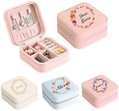 Custom Jewelry Box, Personalized Earrings Necklaces Storage Case Travel Jewelry Case With Your Photo/Text as Mothers Day, Birthday Gift for Women