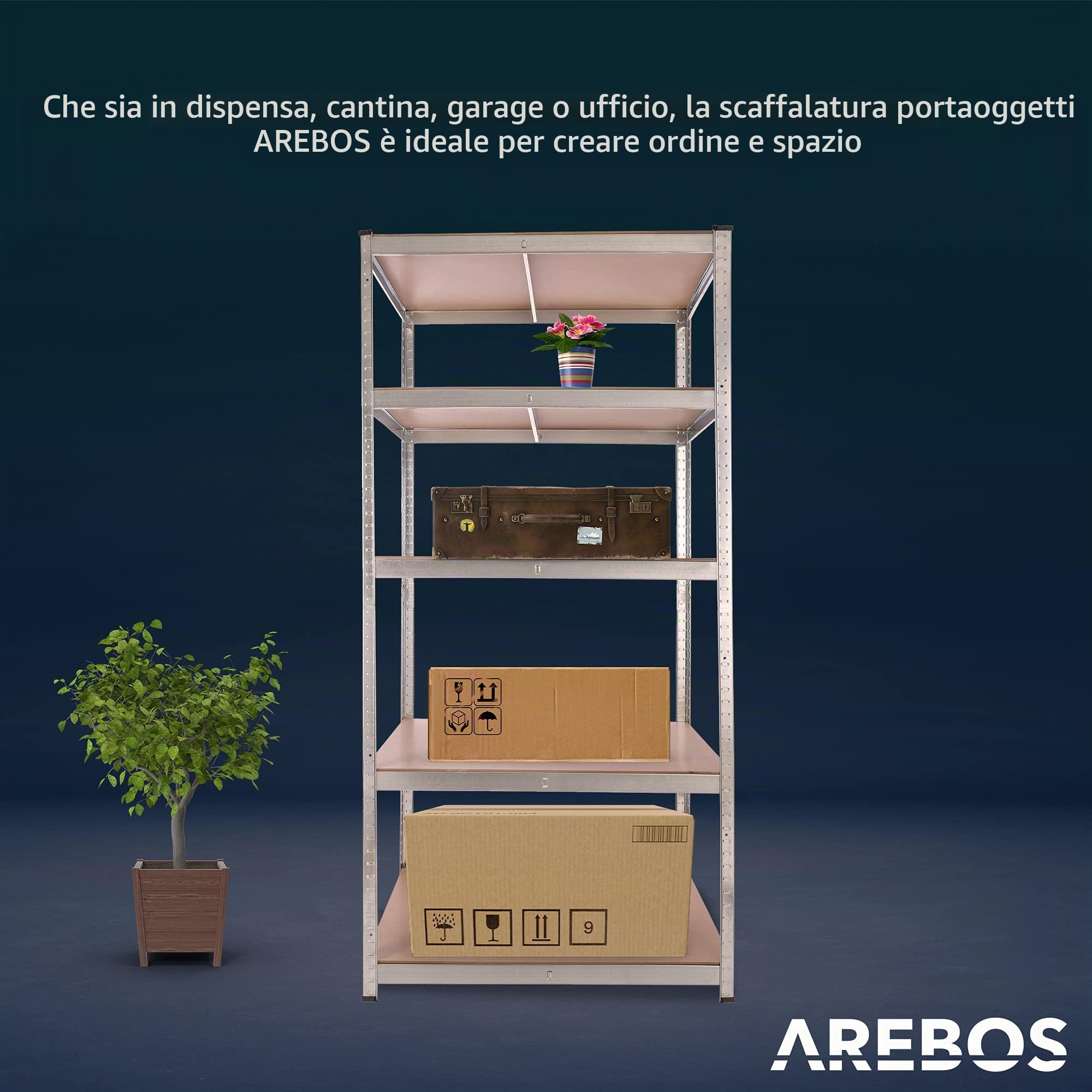 AREBOS scaffalatura | 90 x 60 x 200 cm | 875 kg portata | Sistema di facile installazione grazie a bussola