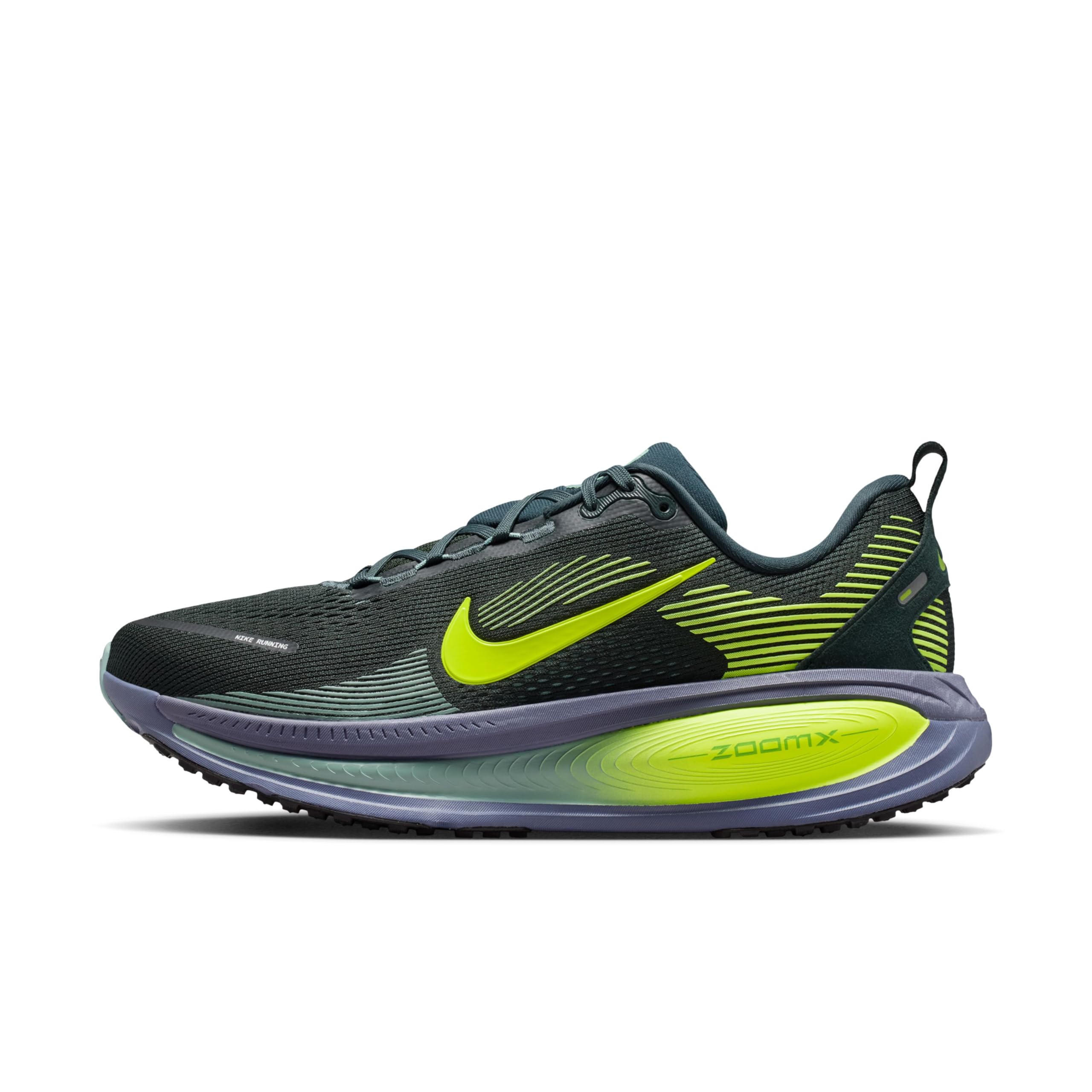 Nike NIKE VOMERO 18 MENS LACED SHOES, SEAWEED/VOLT-CANNON-SANDED PURPLE-BLACK, 43