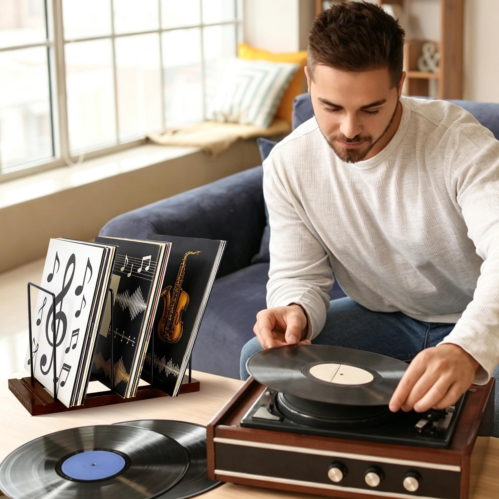 2 contenitori per dischi in vinile, divisori regolabili in legno, espositore per dischi in vinile, organizer per album per casa, ufficio, scrivania, organizer per libri, riviste e documenti