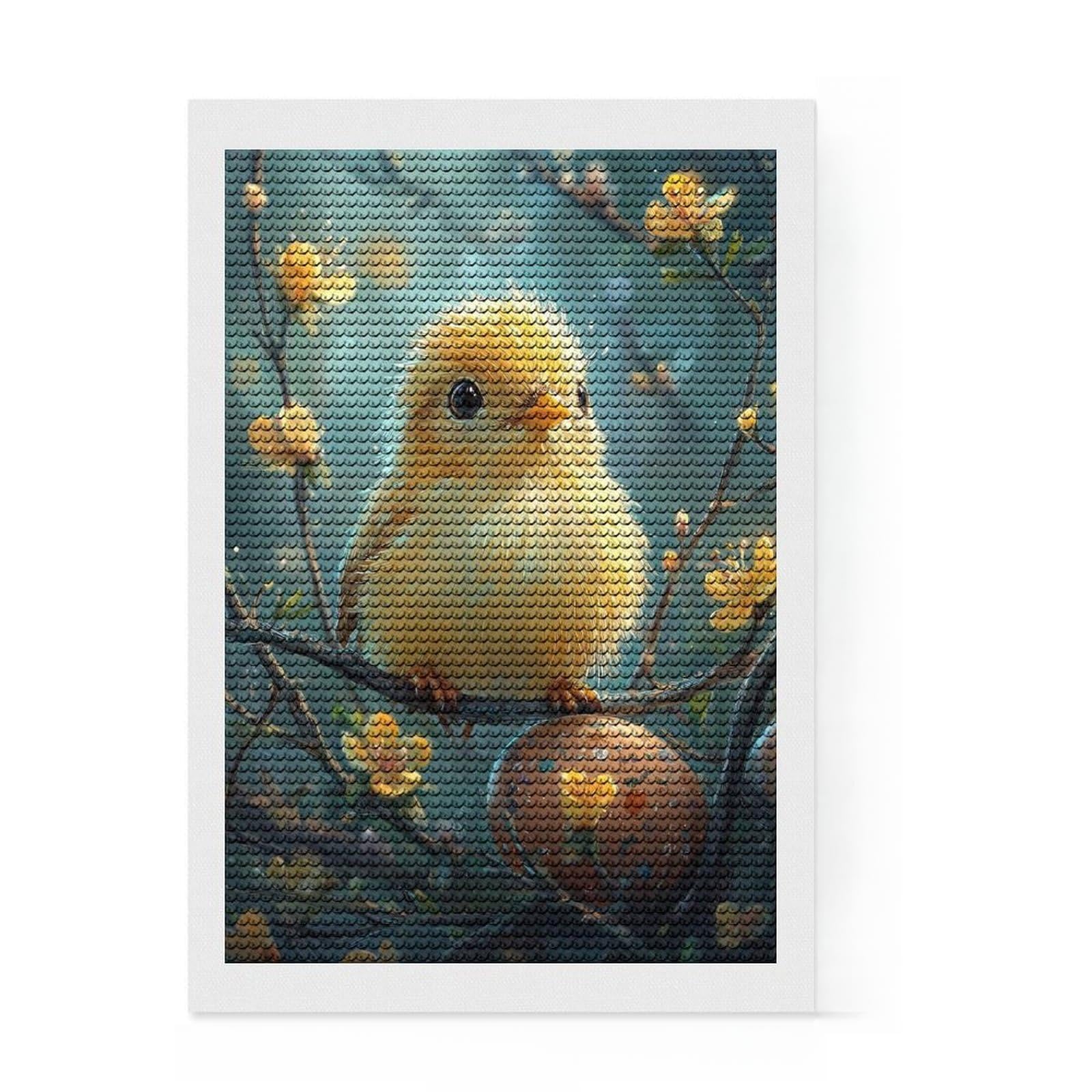 Junmoney Cute Chick on Branch Diamond Painting Canvas Set 8"x12", for Teens, Pleasing Wall Art Project, Cosy Home Accent, Birthday Gift