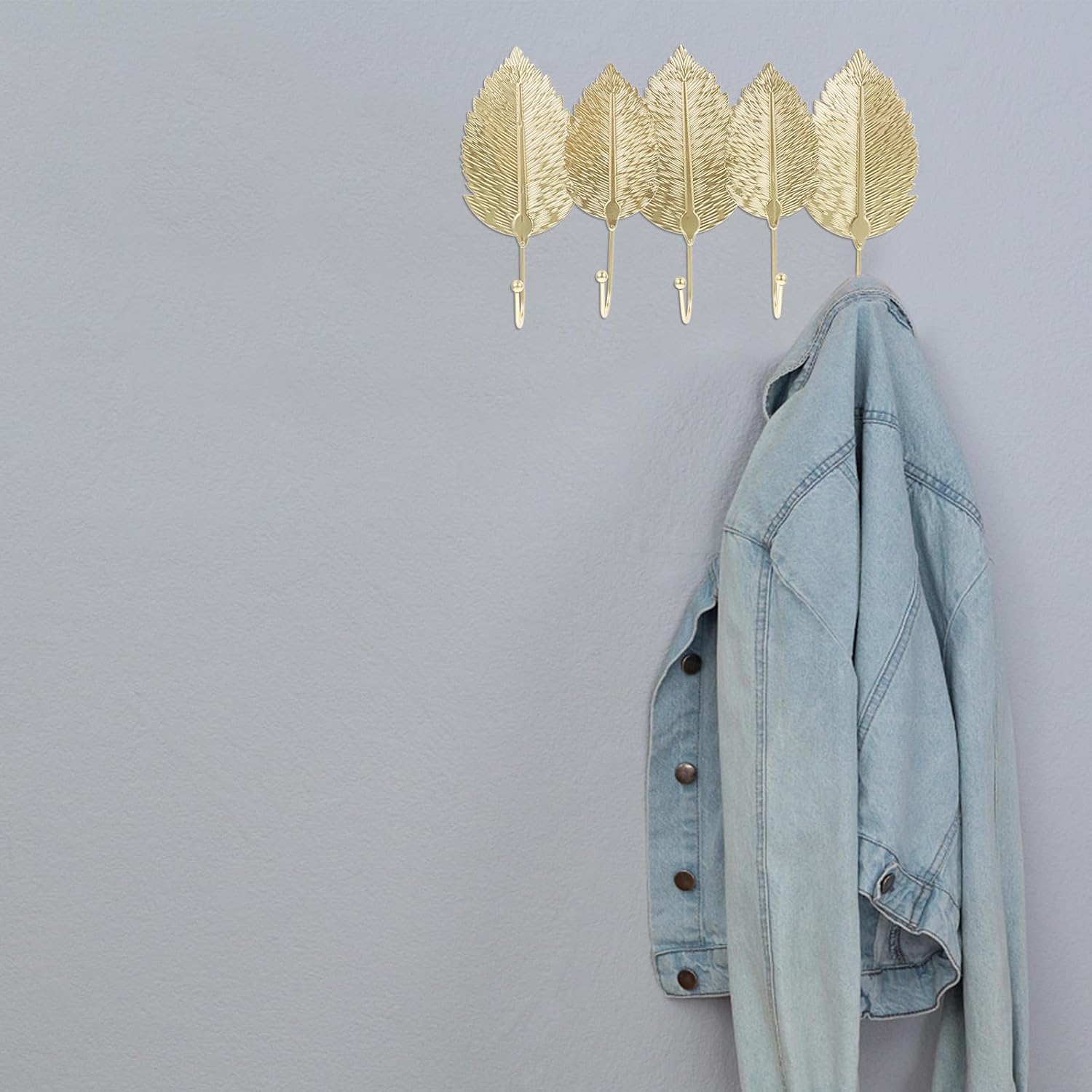 5-Hooks Coat Hanger Wall Mount, Nordic Style Gold-Plated Metal, Heavy Duty Garment Hat Hanging Rack for Entryway and Bedroom Organization