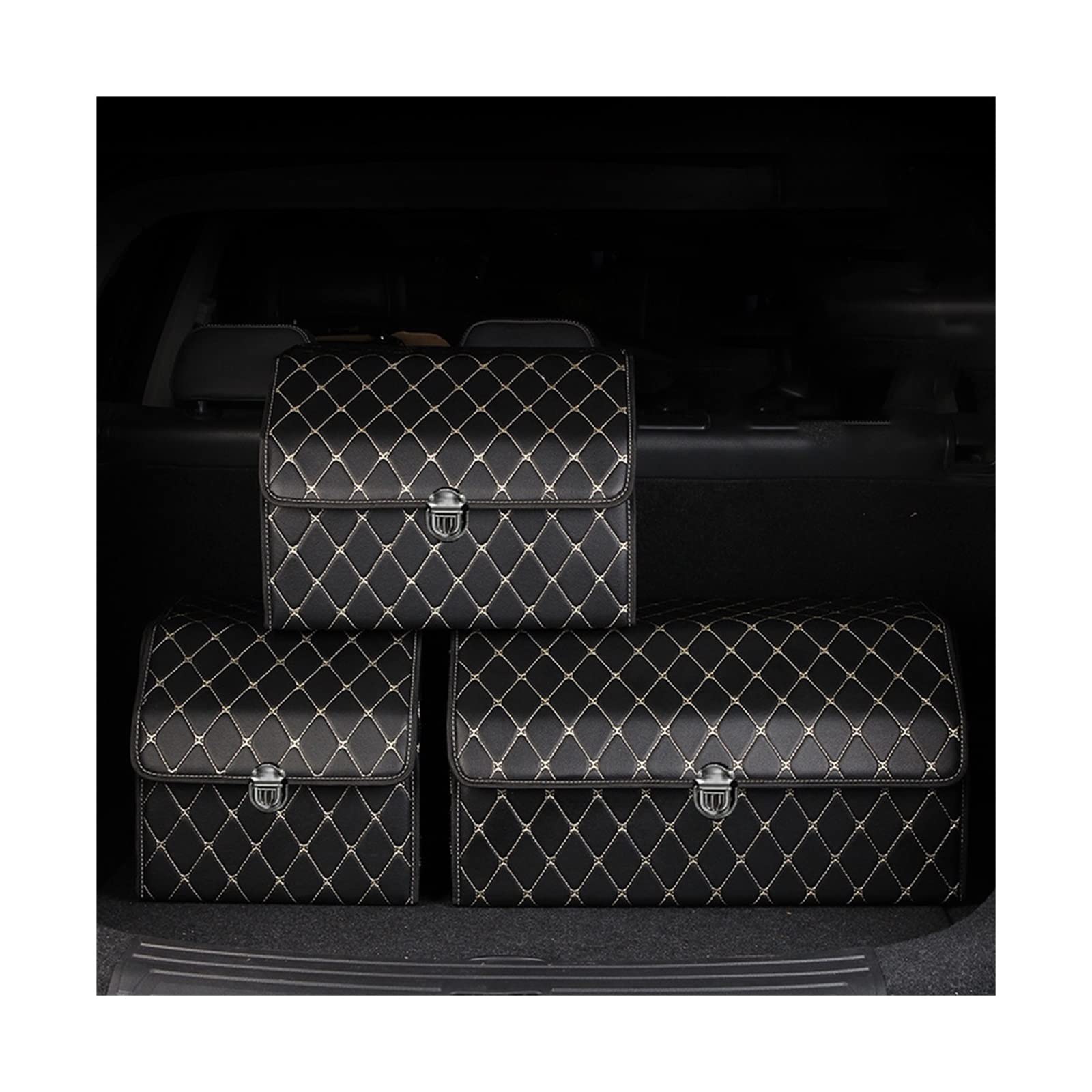 Organisateur de Coffre en Cuir PU de Haute qualité boîte de Rangement Pliante Voiture SUV Coffre Organisateur Sac de Rangement Auto intérieur Voiture Accessoires (Color : L Black)