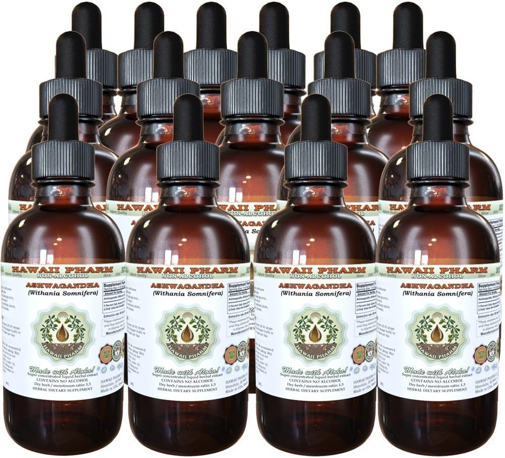 Hawaii Pharm Ashwagandha Alcohol-Free Liquid Extract, Ashwagandha (Withania Somnifera) Dried Root Glycerite Natural Herbal Supplement 2x2 oz