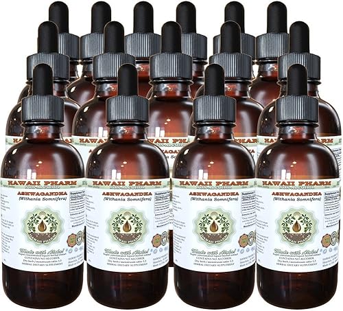 Vista 6 de Ashwagandha Extracto líquido sin alcohol, Ashwagandha orgánica (Withania Somnifera) Suplemento herbario natural de glicerita de raíz seca Hawaii