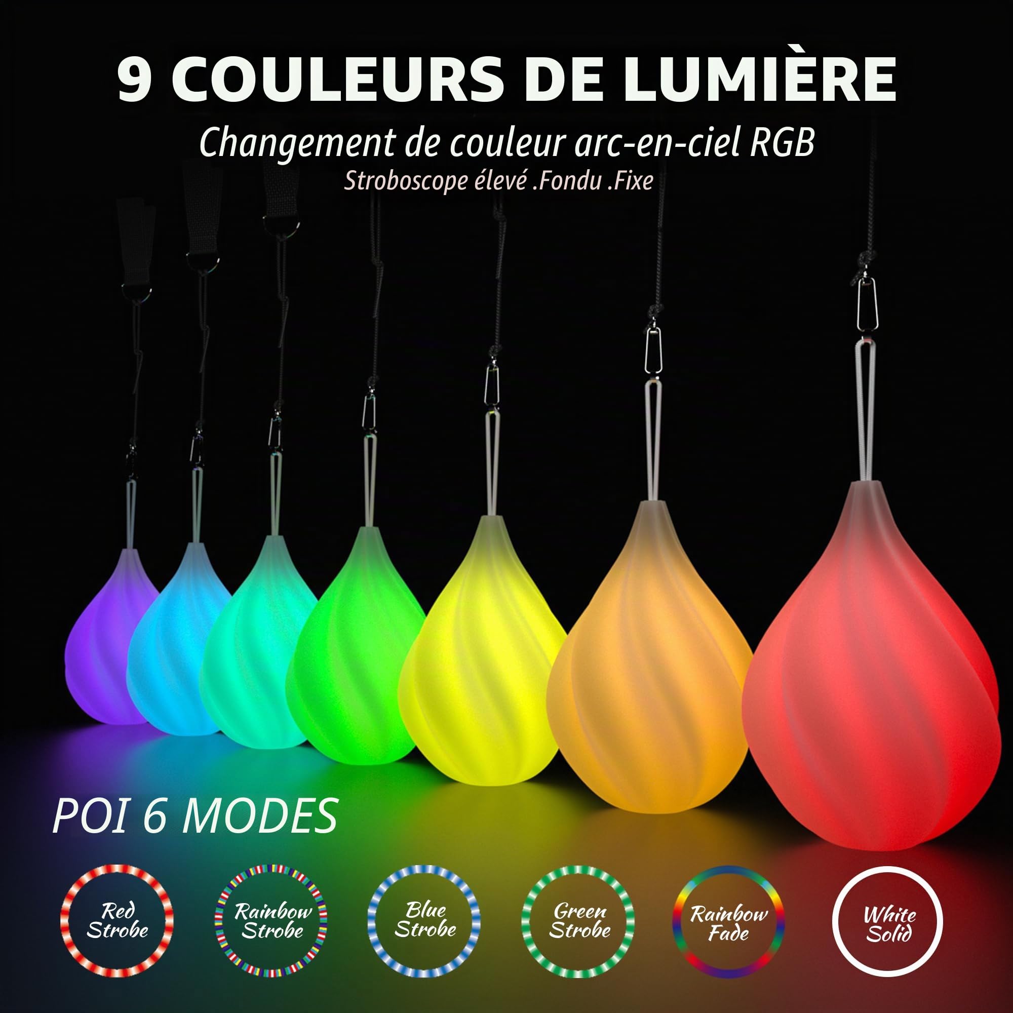 LED Poi Lumineux 2 Pièces - Bolas Lumineuse pour Jonglerie et Cirque, Kit Multicolore Débutants Professionnels
