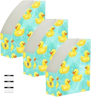 Emelivor Duck Cute Desk Storage Organizer File Holder Racks for School | Foldable Office Organization,Easy Assemble Storage Box Bins for Books School Home Desktop Student,Bubble Blue Print