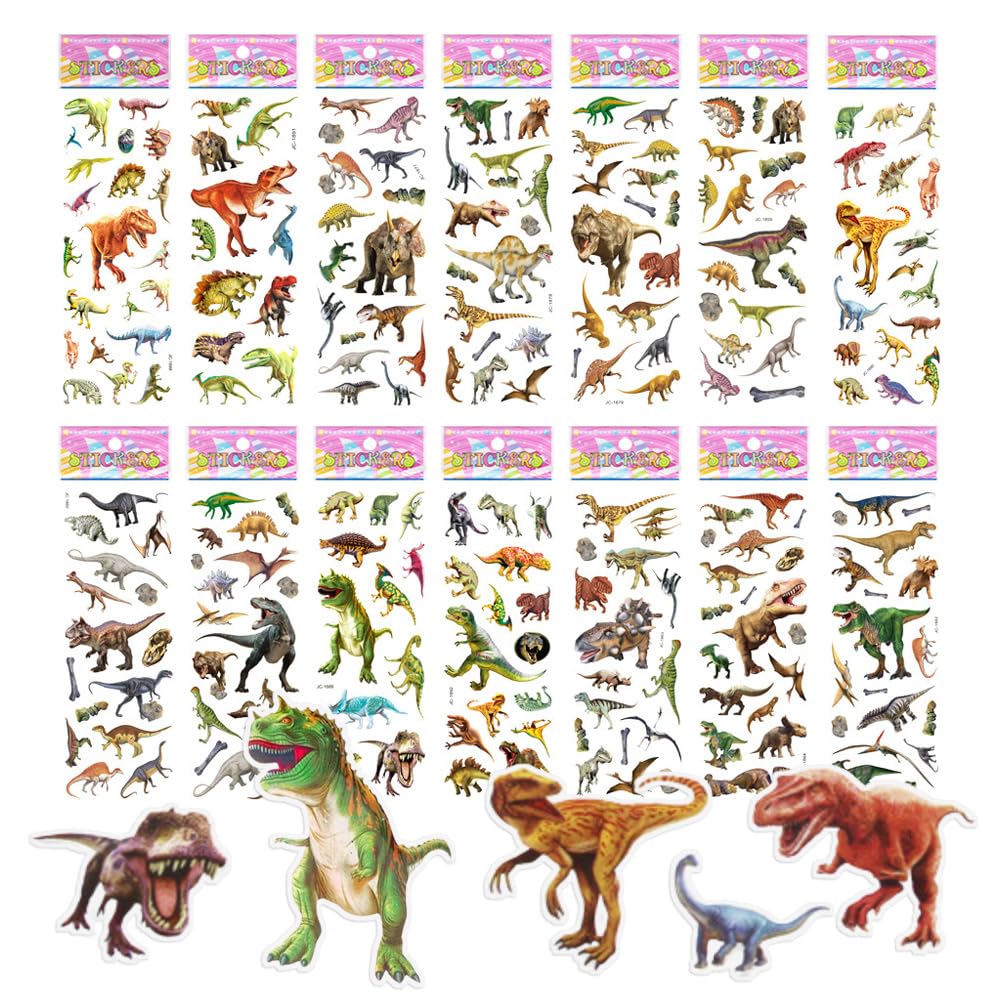 Bieiyhe 14 Hojas Pegatinas Infantiles 3D Puffy Stickers Pegatinas Dinosaurios para Niños Pegatinas Scrapbooking Animales Pegatinas Premios Niños Pegatinas Regalos para Botella de Agua, Equipaje