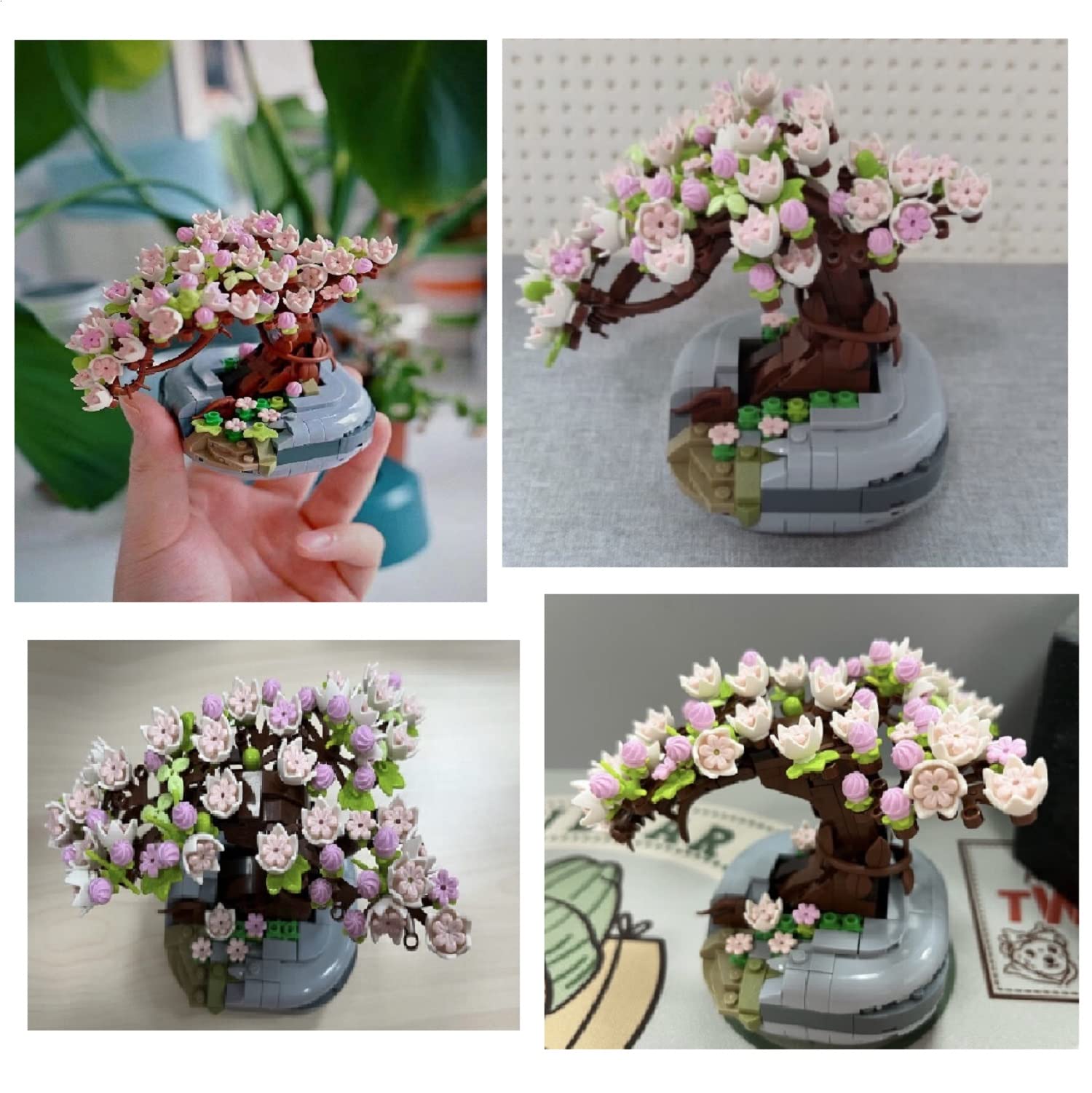 Brihappen Set di costruzione di fiori per adulti e donne (987 pezzi) - 12 pezzi/set mini piante grasse bonsai modello per la decorazione della casa, giocattoli da collezione botanica, regali per gli