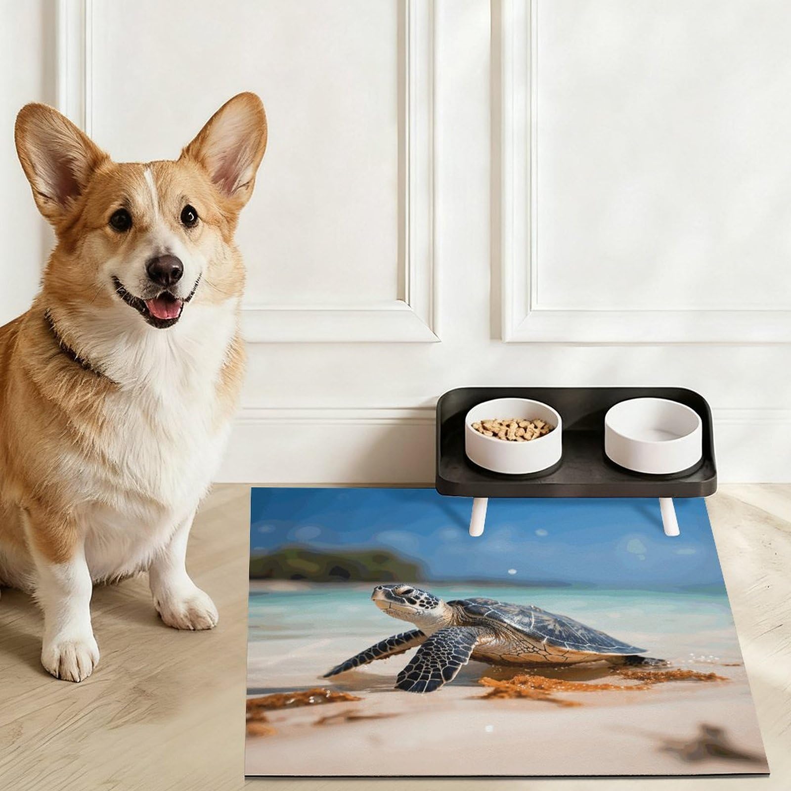 Tappetino per cibo per gatti con tartaruga marina sulla spiaggia, antiscivolo, facile da pulire, per cibo e acqua, per cani e gatti, 61 x 81,3 cm