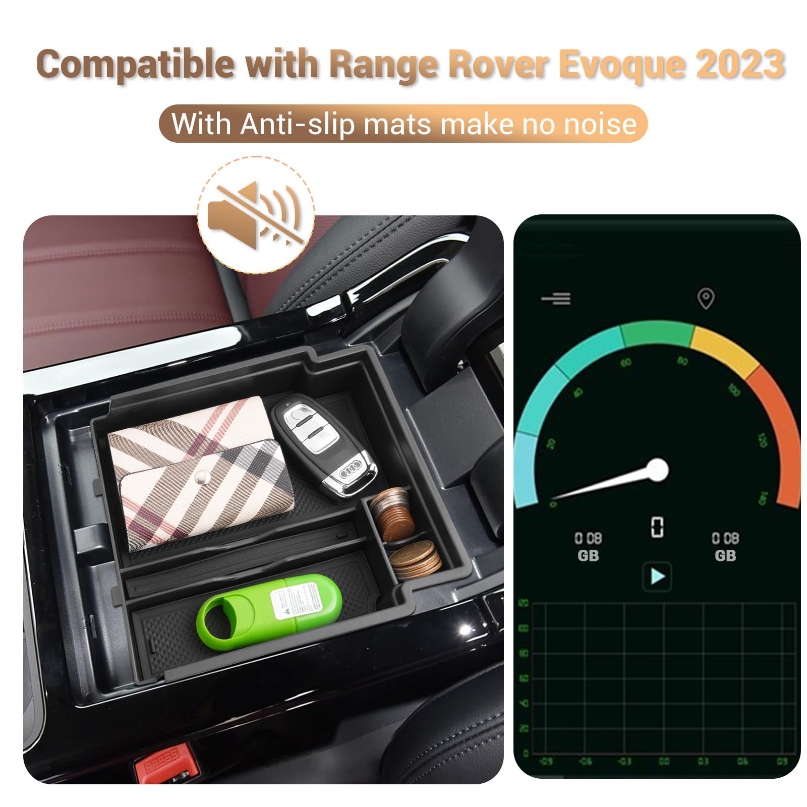 YEE PIN Evoque pudełko do przechowywania kompatybilne z Range Rover Evoque 2022/2023, konsola środkowa, organizer do podłokietników, akcesoria, z antypoślizgową matą