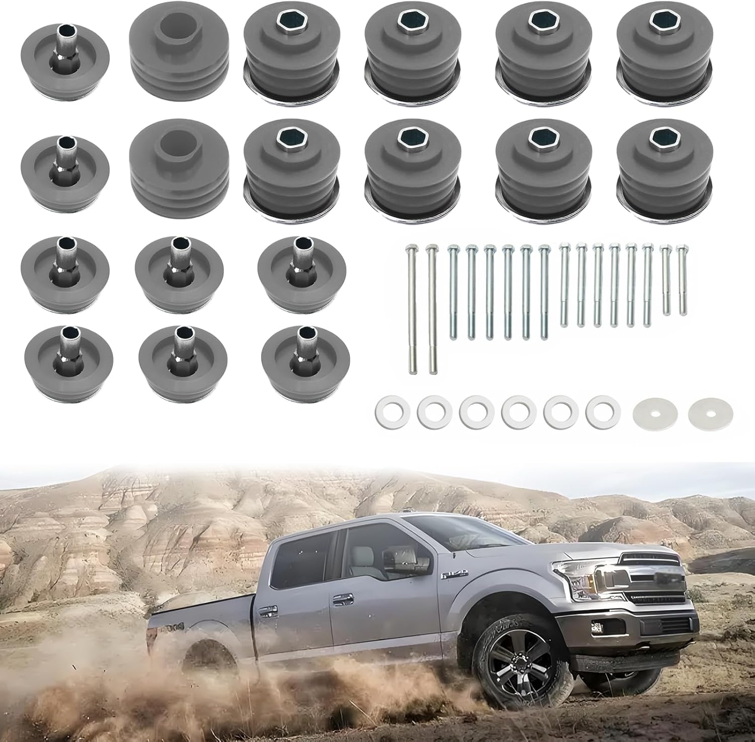 Body Mount Bushing Kit for Ford F250 F350 Super Duty Accessories 08-16 2WD 4WD Polyurethane Cab Mount Kit Include Steel Sleeves Hardware KF04060BK(Grey)