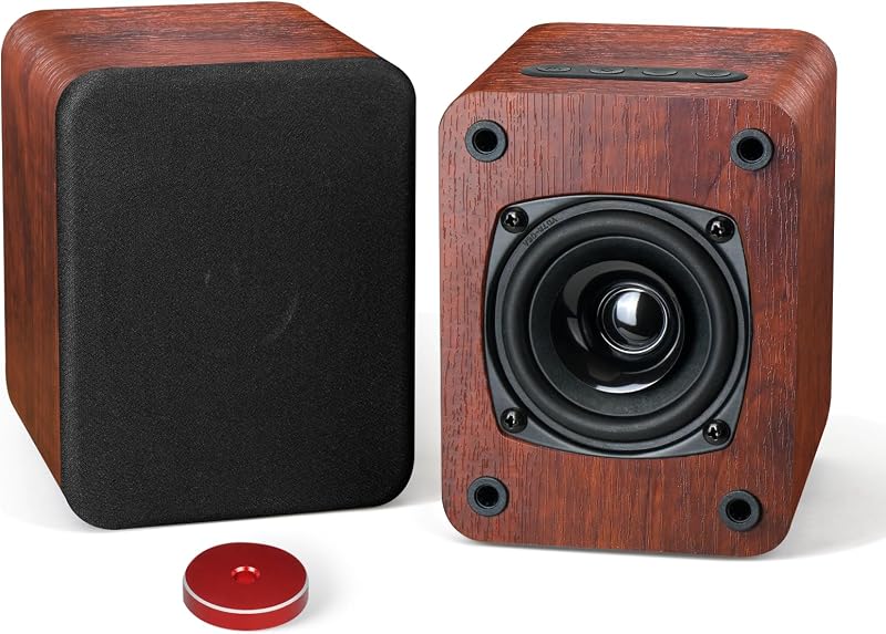 Saiyin Powered Turntable Speakers with 3" Drivers for Vinyl Record Player | Bluetooth 5.3/AUX Inputs, with 45 RPM Adapter, 40W Record Player Speakers