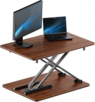 Standing Desk Converter, 25.16" x 15.75", Natural Wood | Height Adjustable Laptop and Monitor Riser for Sit-Stand Work, No Assembly Required for Home and Office