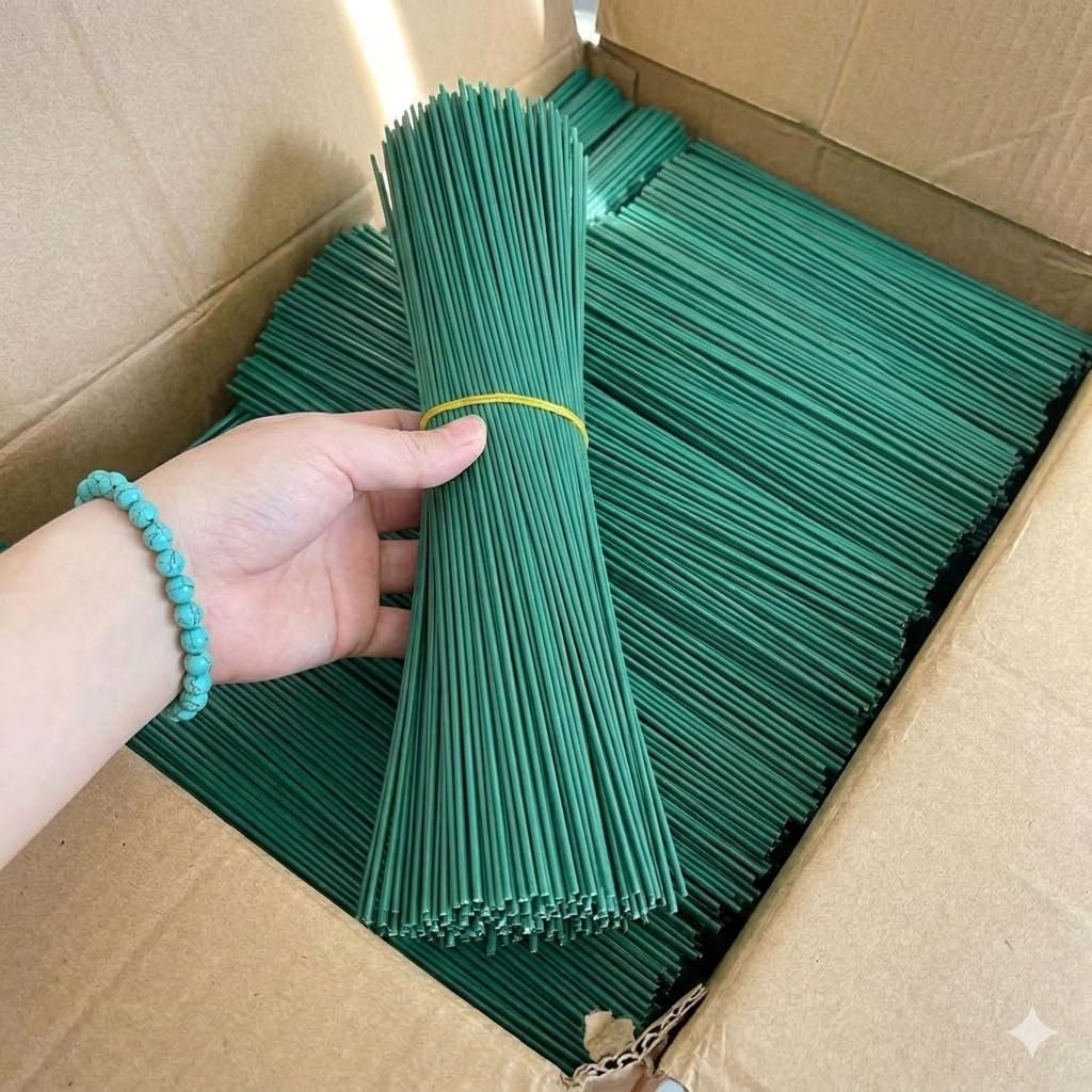 XANTHIC 100Pcs Green Craft Wire for Crochet Flower Making, 09 Inch Extra Long, 3 MM Thickness, Floral Stems Wire DIY, Bouquet Sticks Supplies (100)