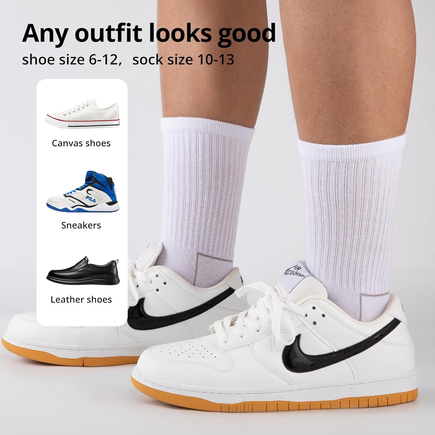 COOVAN Mens Cotton Crew Socks 5 Pack Athletic Breathable Sport Work Running Socks 5 Pairs - Image 2