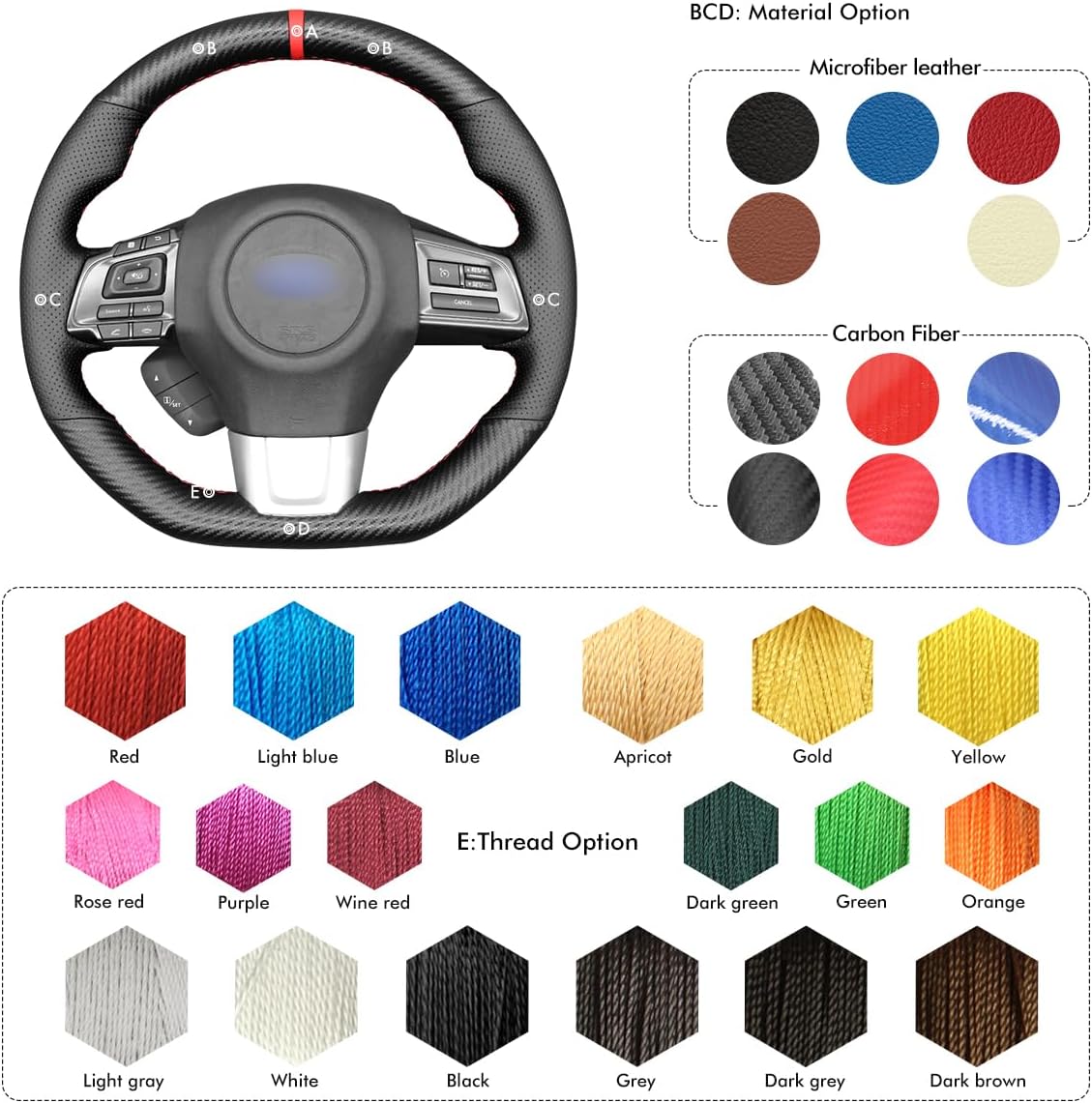 MEWANT DIY Black Matte PU Carbon Fiber Artificial Leather Steering Wheel Cover for Subaru WRX (STI) Levorg 2015-2019