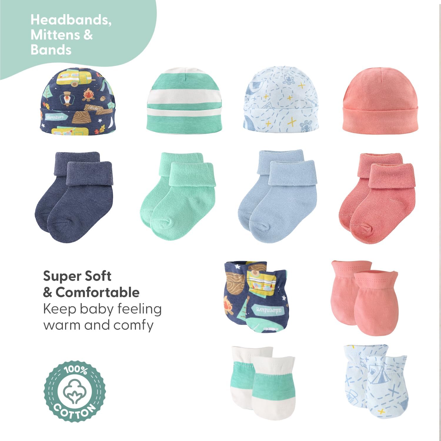The Peanutshell Baby Layette Gift Set for Baby Boys or Girls - 30 Piece New Born Unisex Gift Set, Clothes & Newborn Essentials Must Haves - Clothes 0-3 Months - Happy Camper